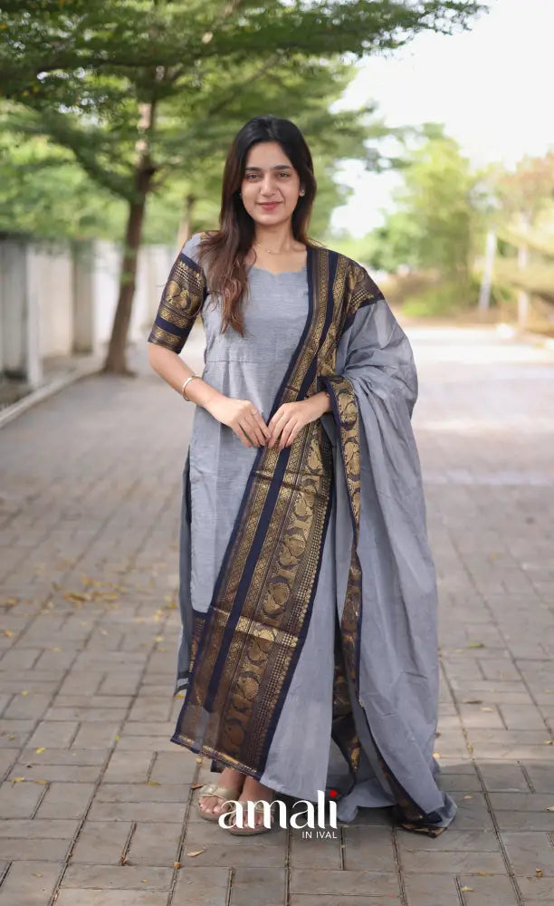 Meera Cotton Salwar Ash shade and Black tone Plus Size salwar